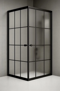 Duşakabin Kare Komple Buzlu Siyah Çizgi